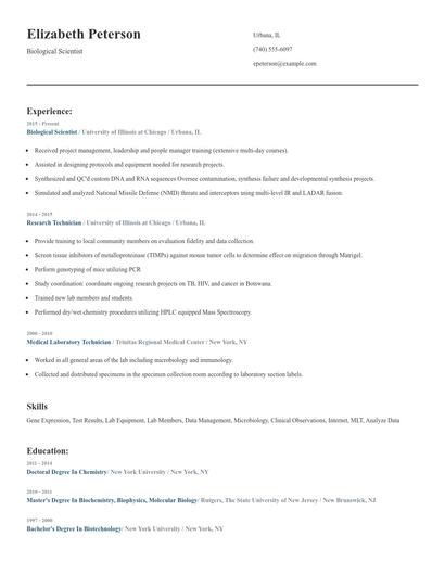 Biological Scientist Resume