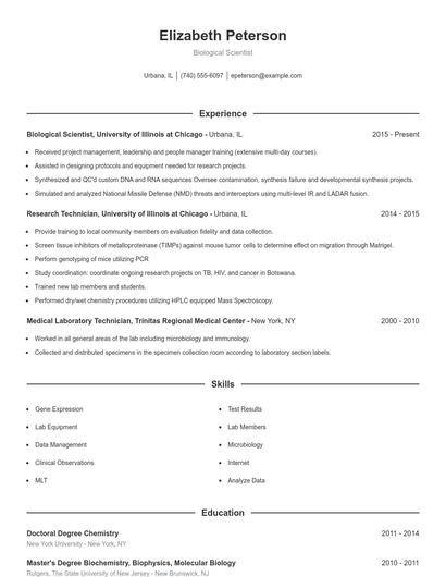 Biological Scientist Resume