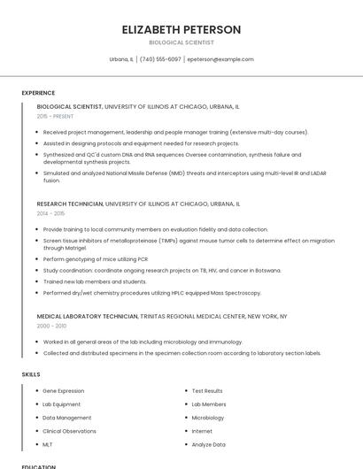 Biological Scientist Resume
