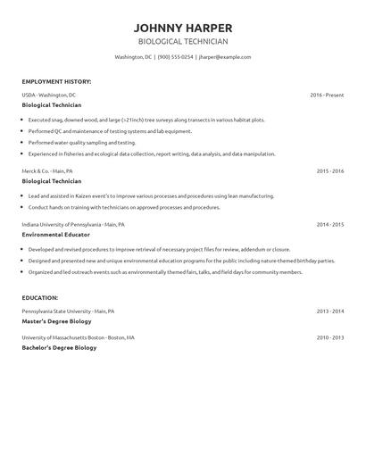 Biological Technician Resume