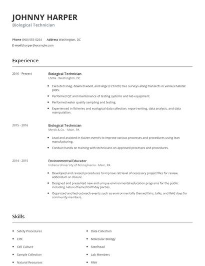 Biological Technician Resume