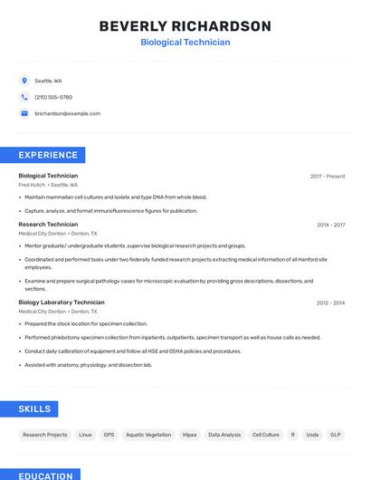 Biological Technician Resume
