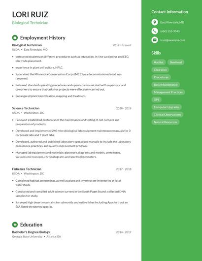 Biological Technician Resume