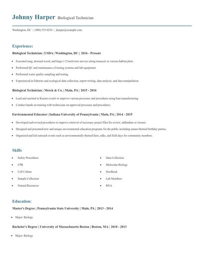 Biological Technician Resume