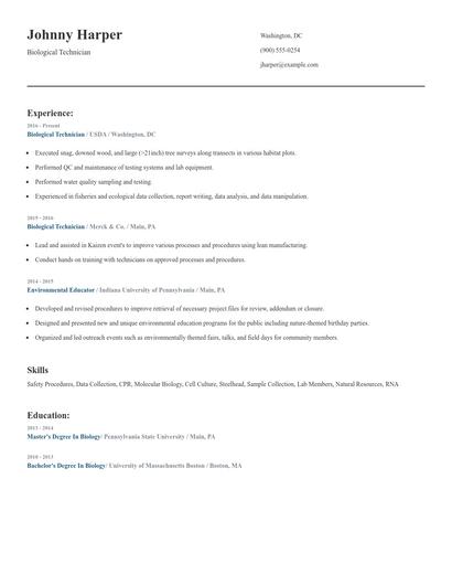 Biological Technician Resume
