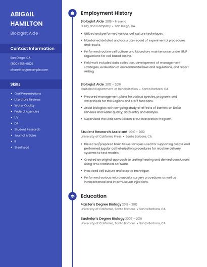 Biologist Aide Resume