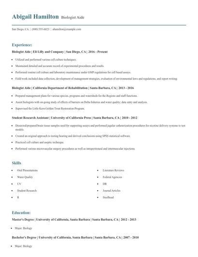 Biologist Aide Resume