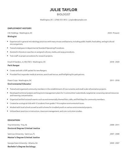Biologist Resume