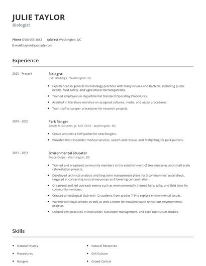 Biologist Resume