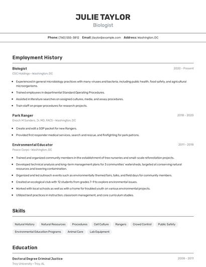 Biologist Resume