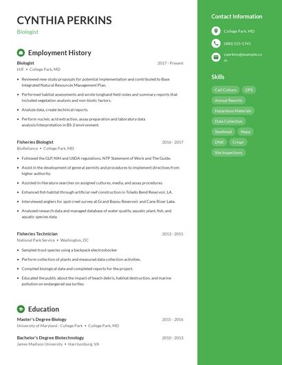 Biologist Resume