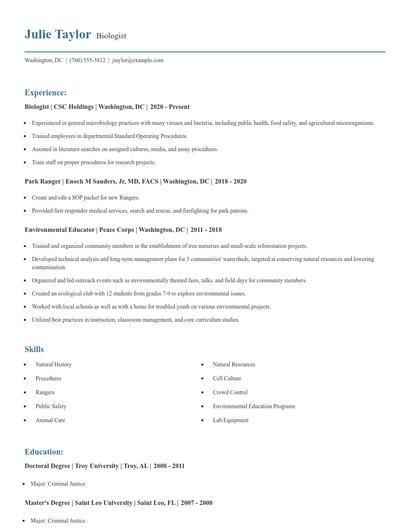 Biologist Resume