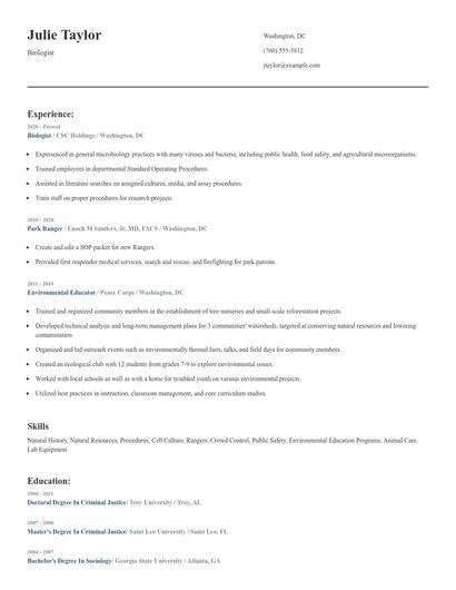 Biologist Resume