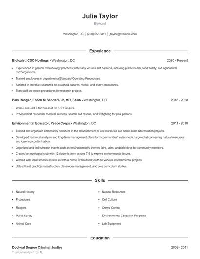 Biologist Resume