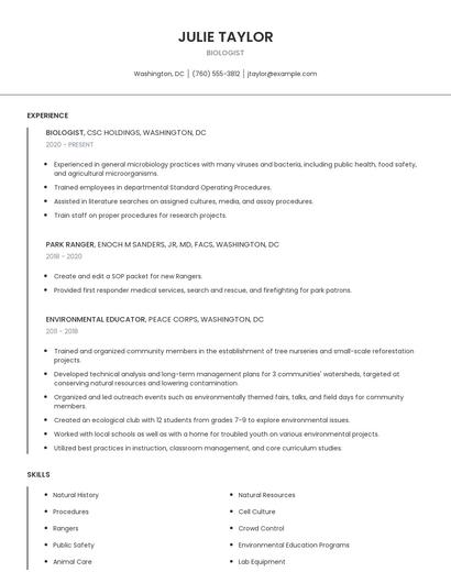 Biologist Resume