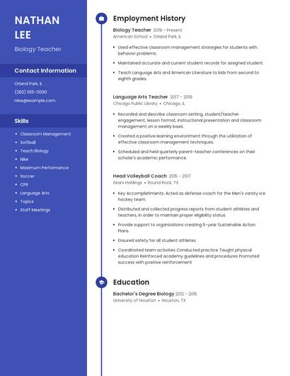 Biology Teacher Resume