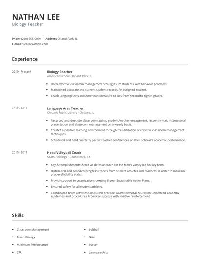Biology Teacher Resume
