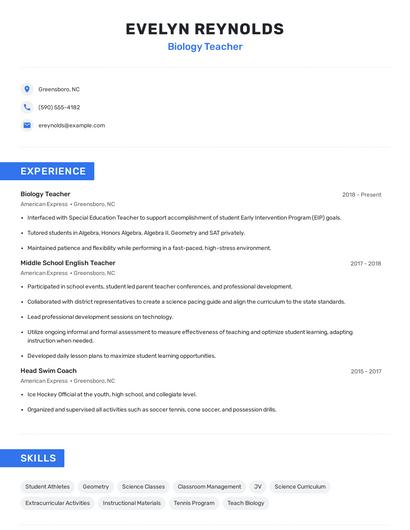 Biology Teacher Resume
