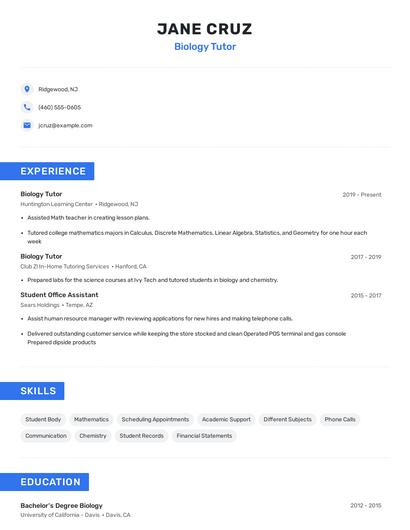 Biology Tutor Resume