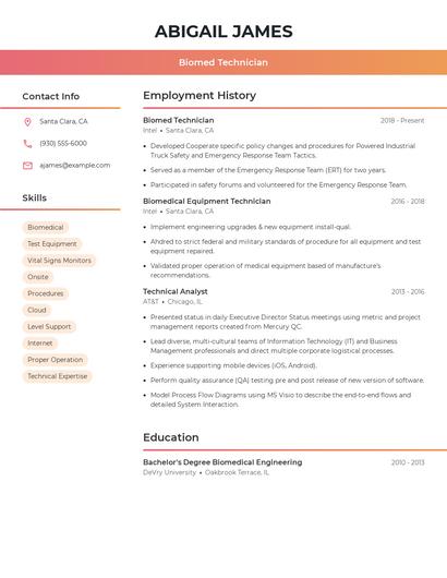 Biomed Technician Resume