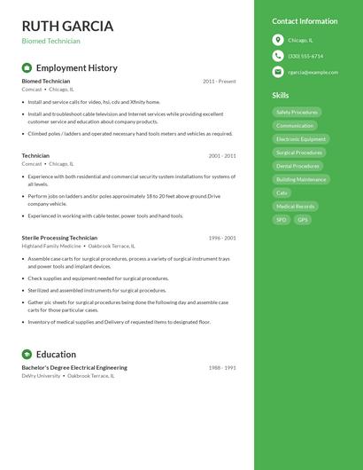 Biomed Technician Resume