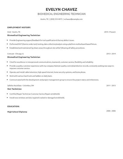 Biomedical Engineering Technician Resume