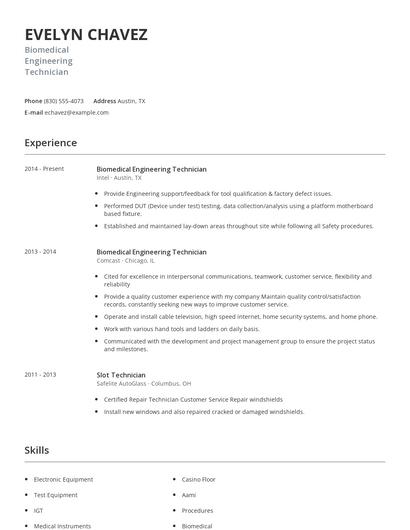 Biomedical Engineering Technician Resume