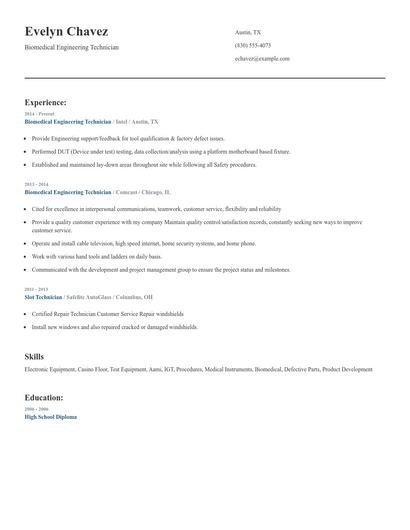 Biomedical Engineering Technician Resume
