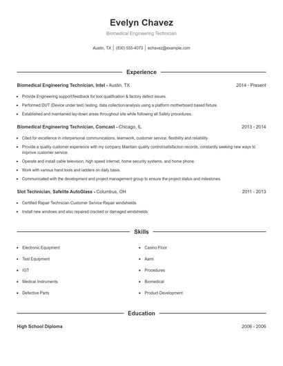 Biomedical Engineering Technician Resume