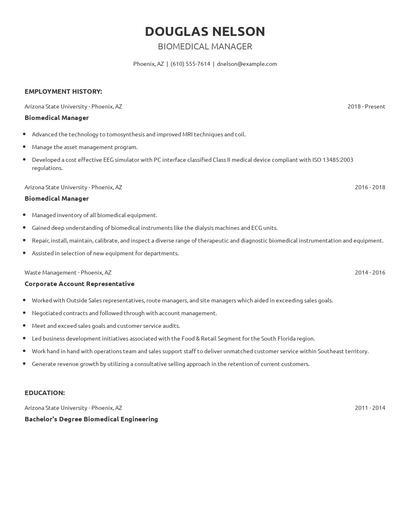 Biomedical Manager Resume