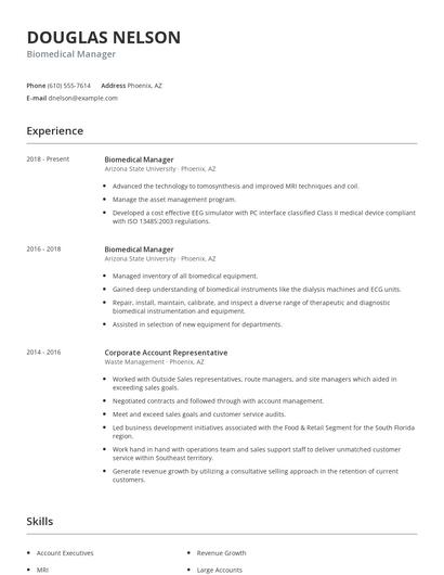 Biomedical Manager Resume