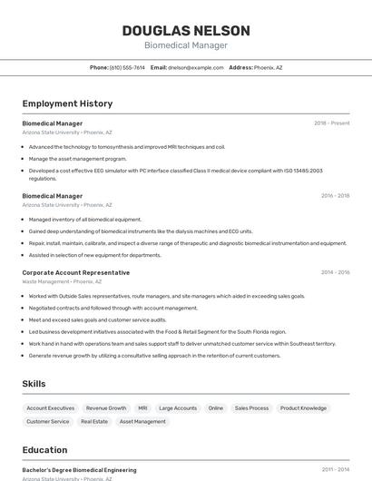 Biomedical Manager Resume