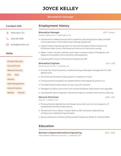 Biomedical Manager Resume