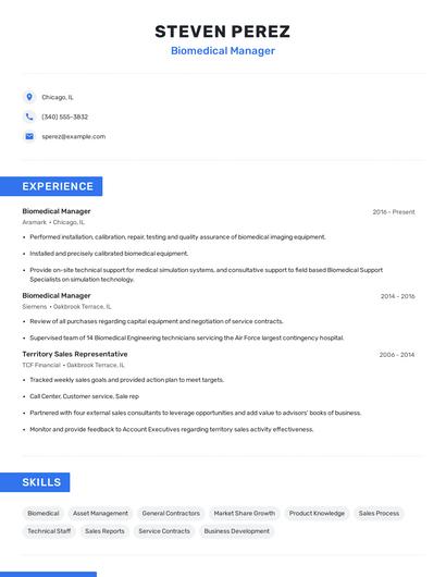 Biomedical Manager Resume