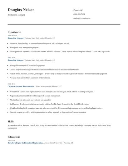 Biomedical Manager Resume