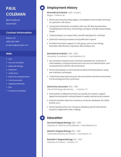 Biomedical Scientist Resume