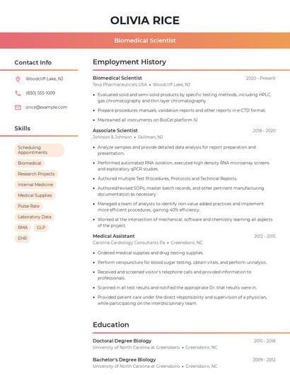 Biomedical Scientist Resume