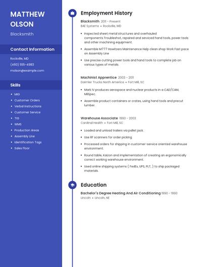 Blacksmith Resume