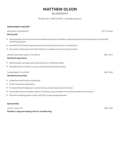 Blacksmith Resume