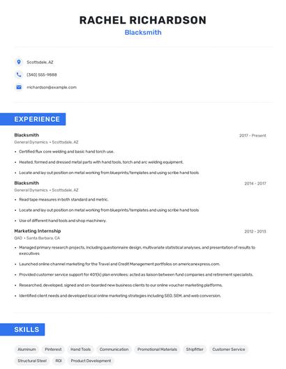 Blacksmith Resume