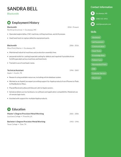 Blacksmith Resume
