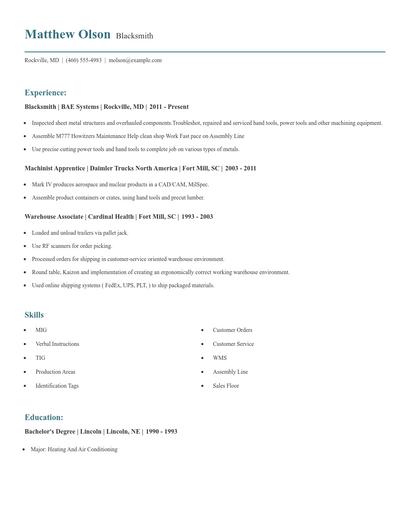 Blacksmith Resume