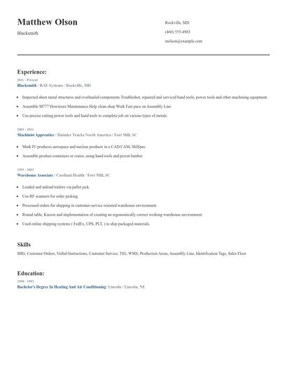 Blacksmith Resume