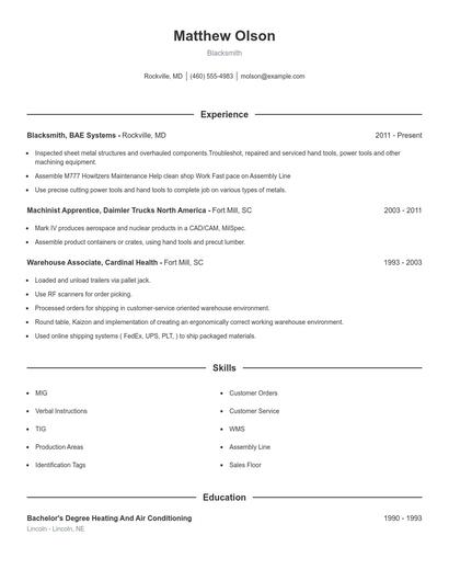 Blacksmith Resume