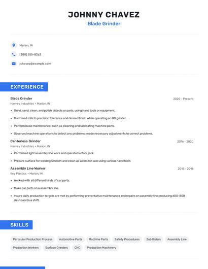 Blade Grinder Resume