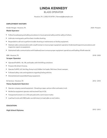 Blade Operator Resume