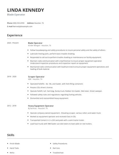 Blade Operator Resume