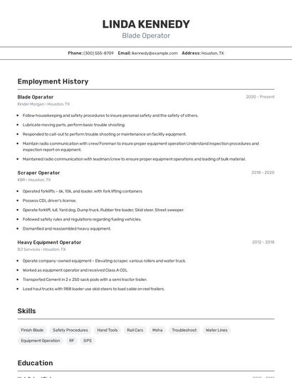 Blade Operator Resume