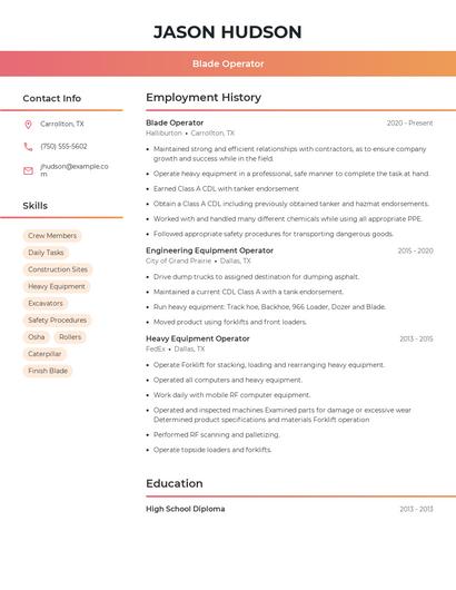 Blade Operator Resume