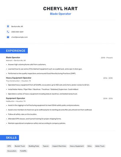 Blade Operator Resume